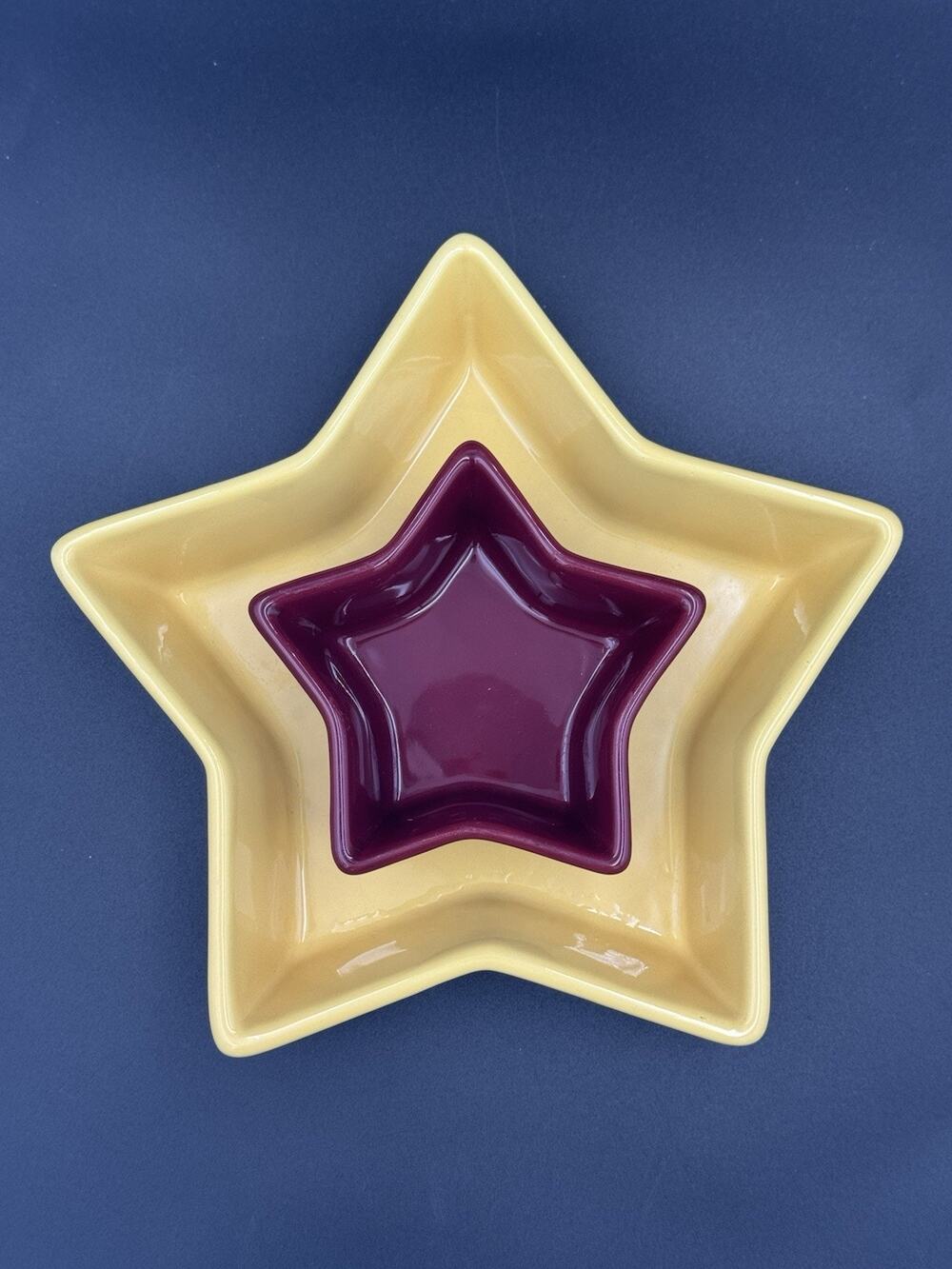 Vintage Chantal Star Shaped Baking Dishes Set of 2 Yellow Burgundy Stoneware